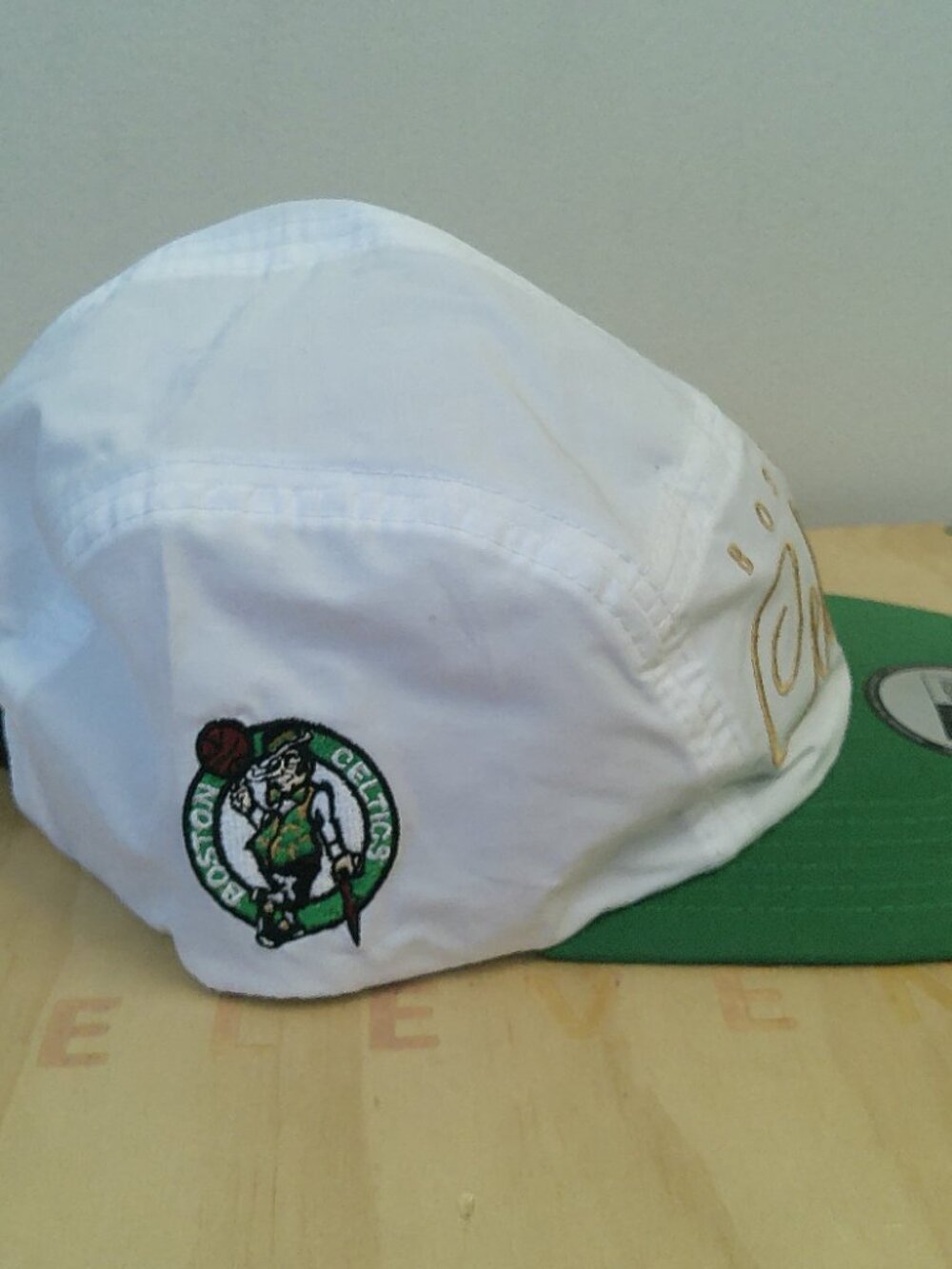 Boston Celtics Hat New Era 5 Panel Script Logo Strapback White Green NBA Cap - Picture 5 of 8